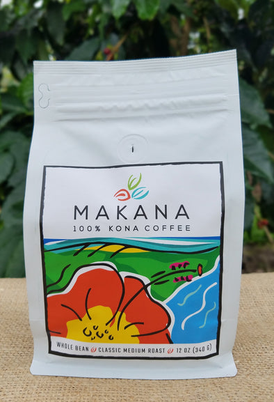 MAKANA 100% Kona Coffee - Medium Roast 12 oz. Whole Bean